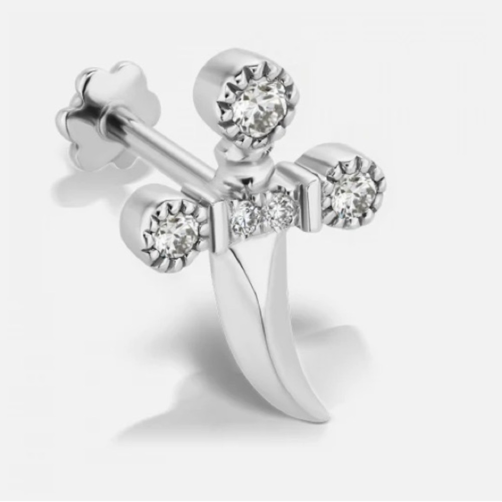 MARIA TASH Diamond Dagger Threaded Stud Earring White Gold